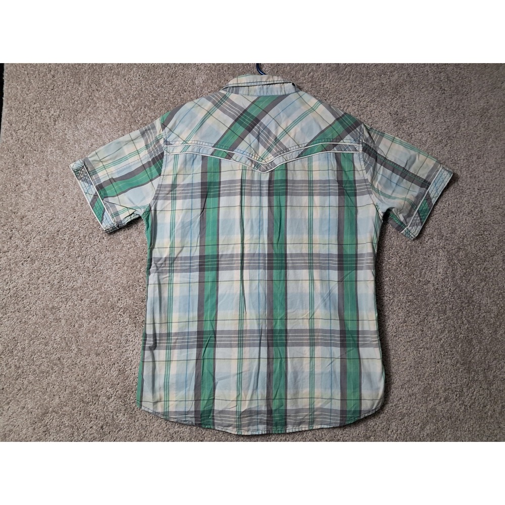 BKE Shirt Mens L Green Plaid Slim Fit Short Sleeve Western Snap 11257NM - Picture 10 of 13